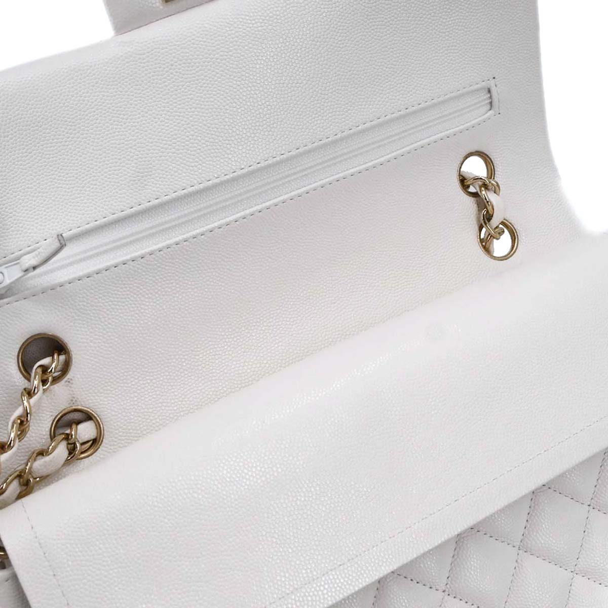 Chanel White Caviar Skin Medium Classic Double Flap Shoulder Bag