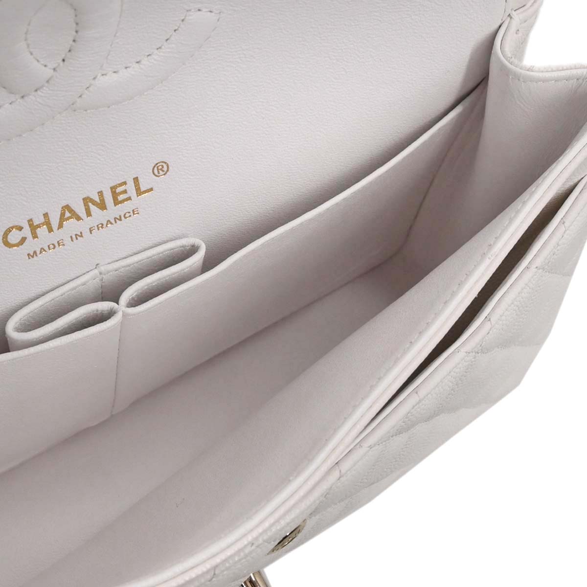 Chanel White Caviar Skin Medium Classic Double Flap Shoulder Bag