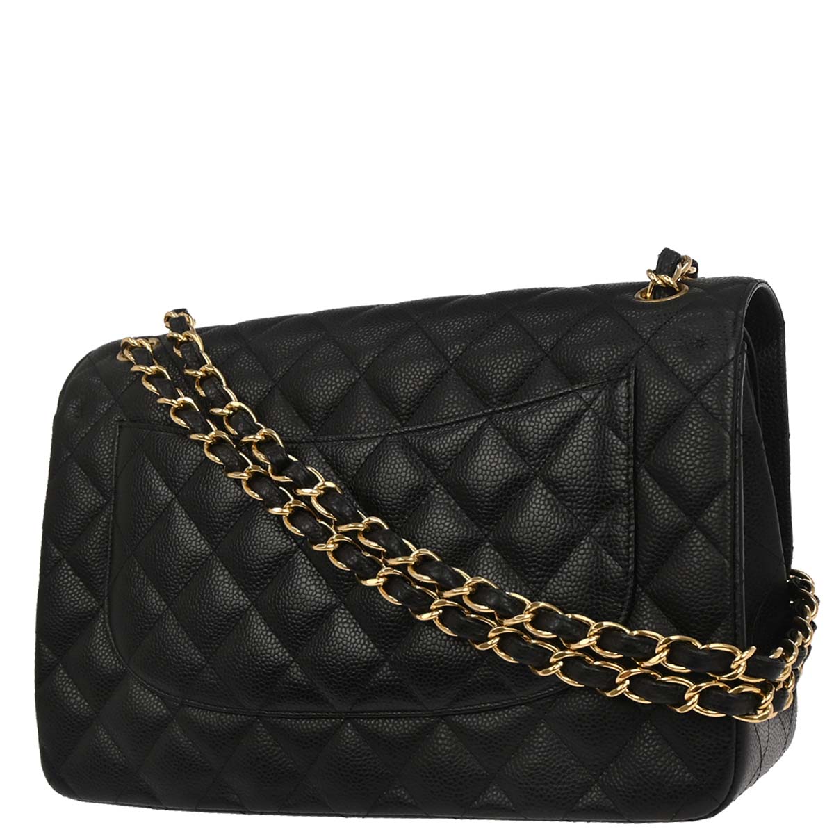 Chanel Black Caviar Skin Jumbo Classic Double Flap Shoulder Bag