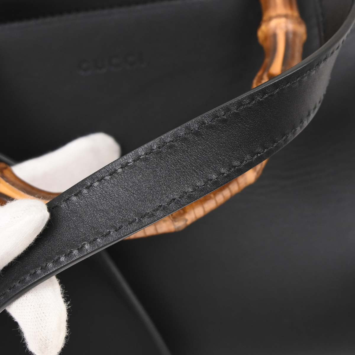 Gucci Black Bamboo Nymphaea 2way Shoulder Handbag