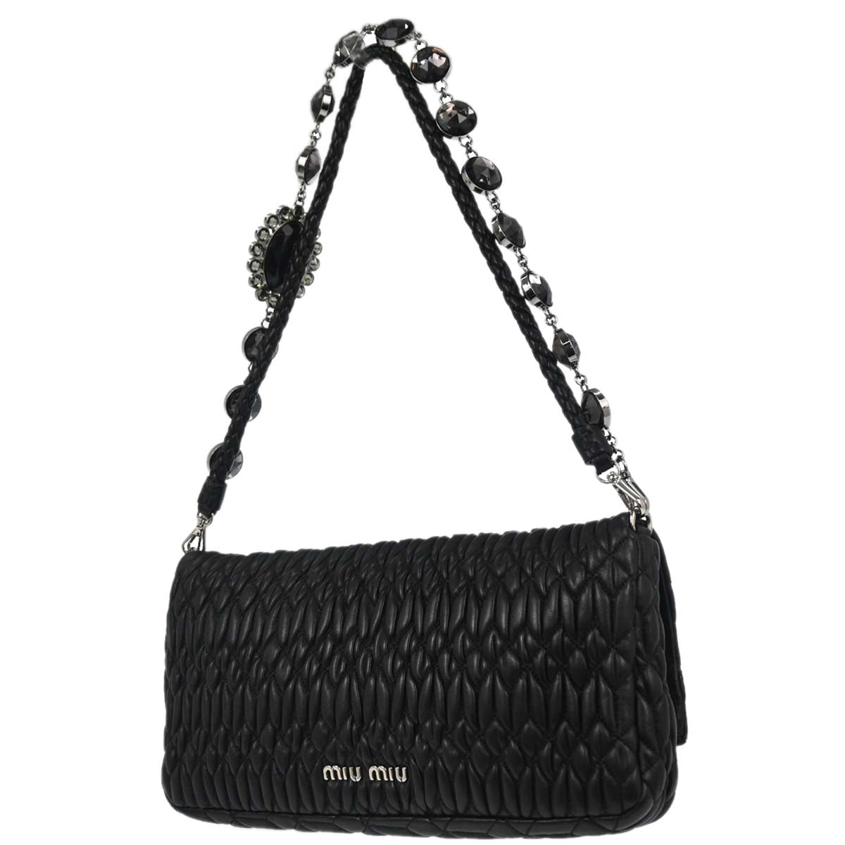 Miu Miu Black Lambskin Nappa Crystal Handbag