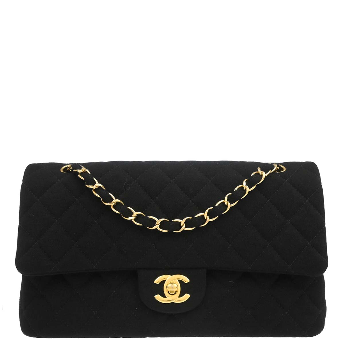Chanel Black Cotton Medium Classic Double Flap Shoulder Bag