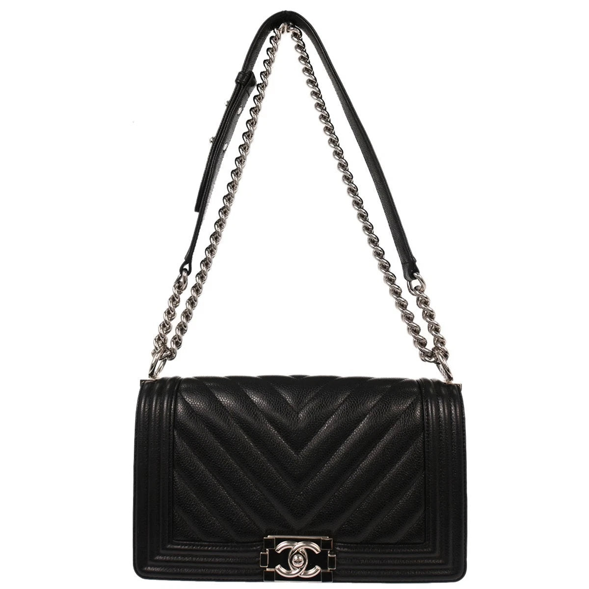 Boy Chanel Black Caviar Chevron Medium Shoulder Bag