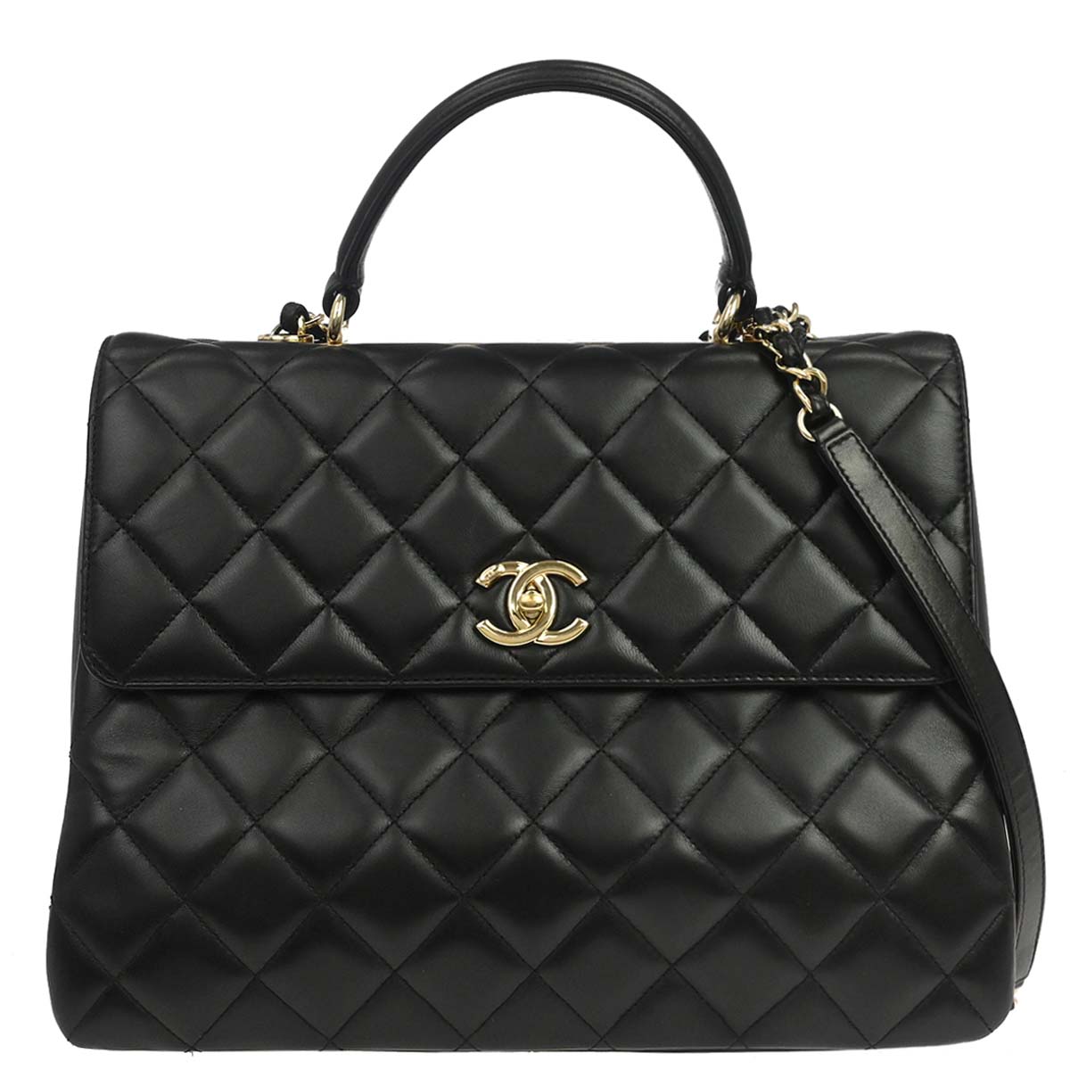 Chanel Black Lambskin Top Handle 2way Shoulder Handbag