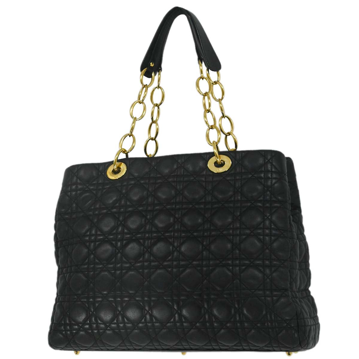 Christian Dior Black Lambskin Cannage Tote Handbag