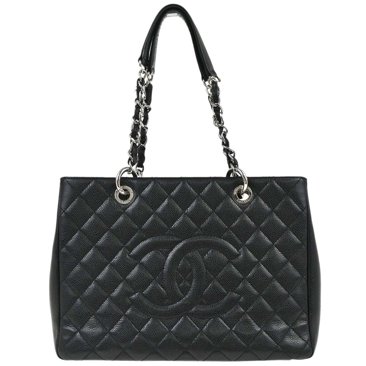 Chanel Black Caviar Skin Grand Shopping Tote GST Chain Handbag