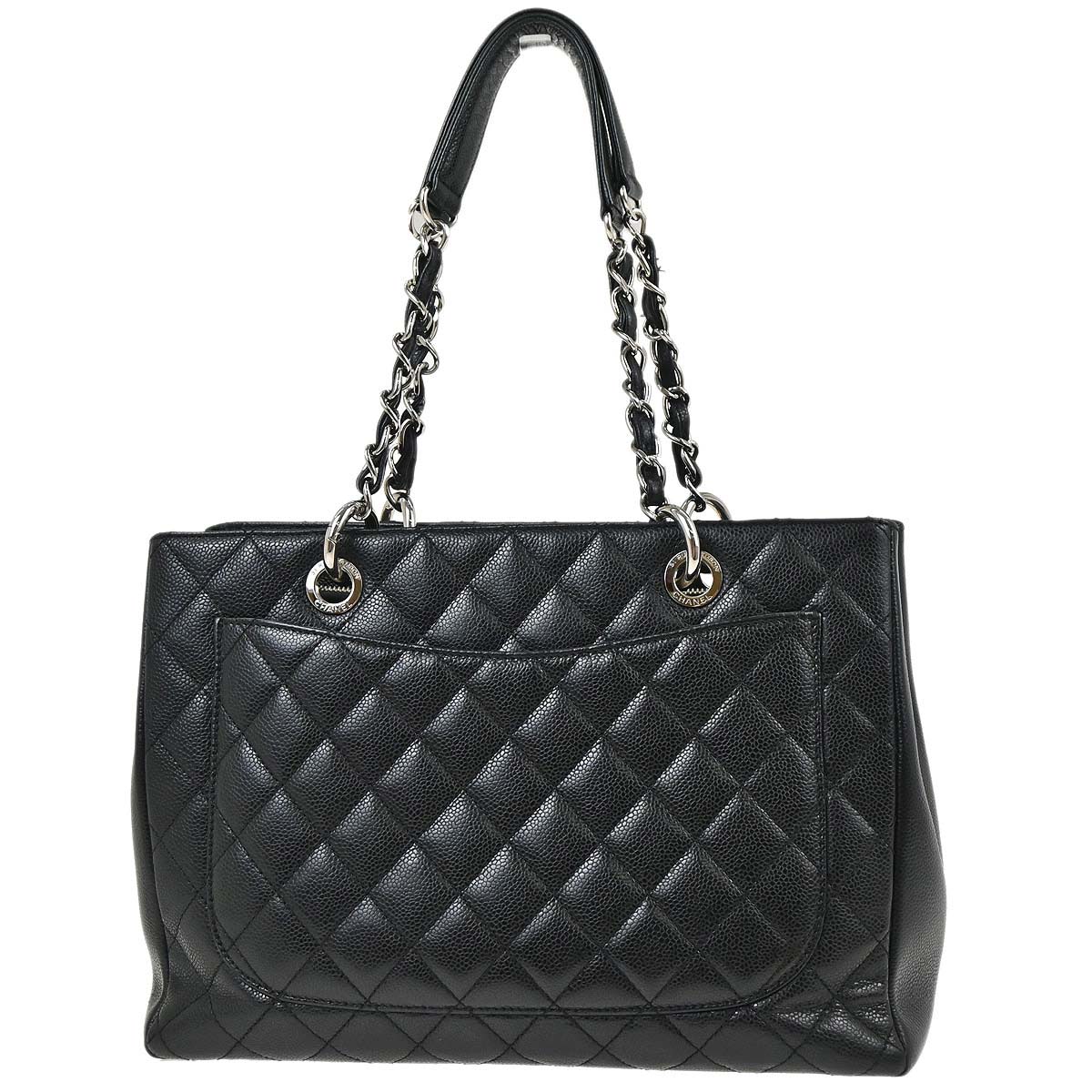 Chanel Black Caviar Skin Grand Shopping Tote GST Chain Handbag
