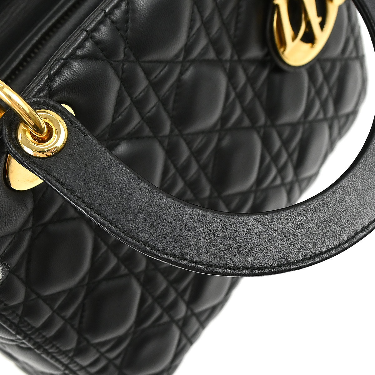Christian Dior Black Lambskin Medium Lady Dior Cannage 2way Shoulder Handbag