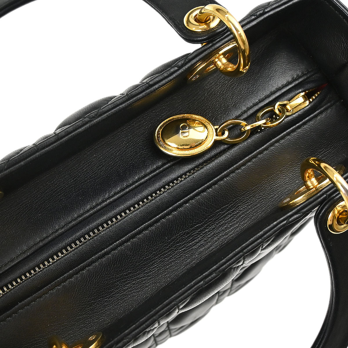 Christian Dior Black Lambskin Medium Lady Dior Cannage 2way Shoulder Handbag