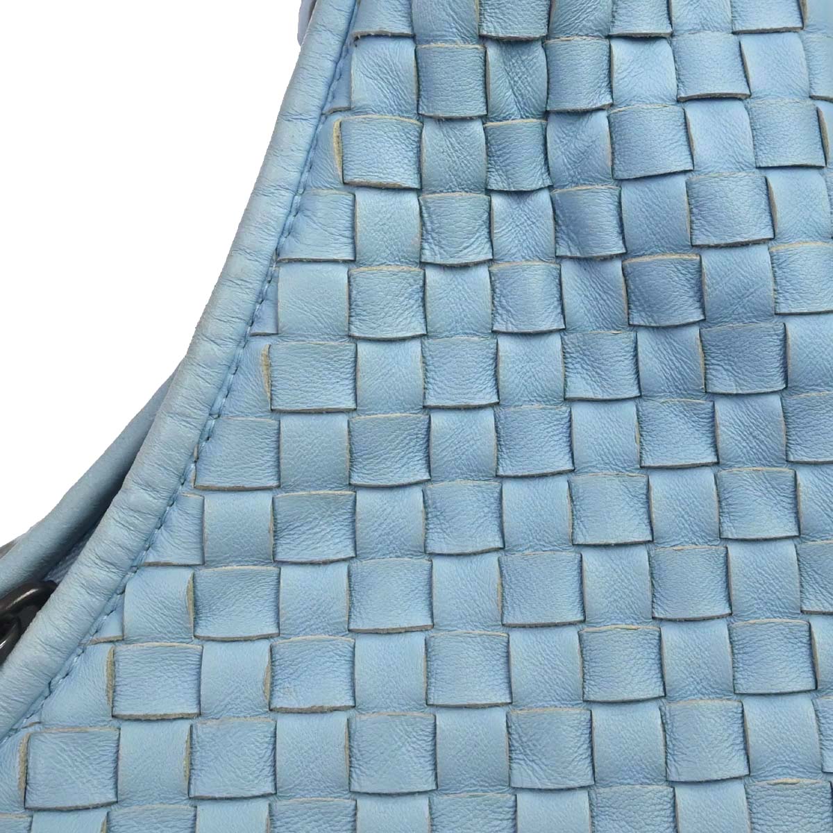 Bottega Veneta Light Blue Lambskin Intrecciato Hobo Handbag