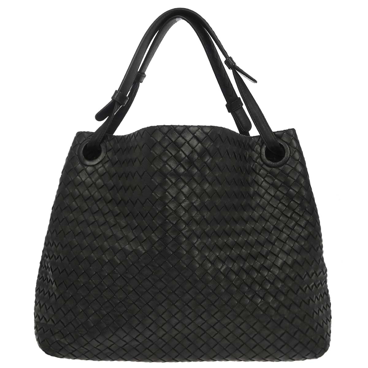 Bottega Veneta Black Lambskin Intrecciato Handbag