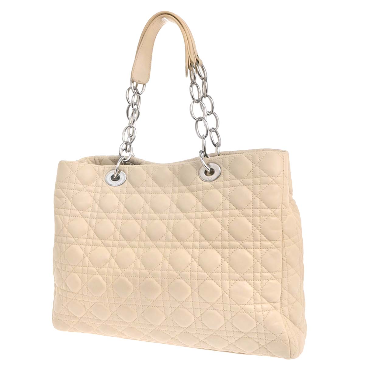 Christian Dior Beige Lambskin Cannage Tote Handbag