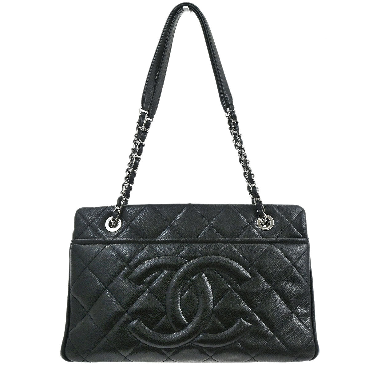 Chanel 2013-2014 Black Caviar Skin Timeless CC Chain Tote Bag