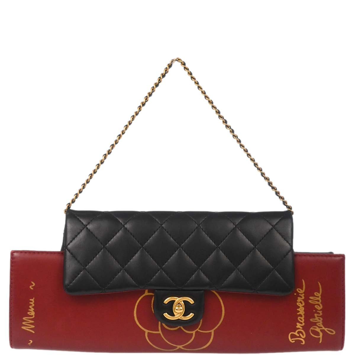 Chanel Black Lambskin Gabrielle Menu Clutch Handbag