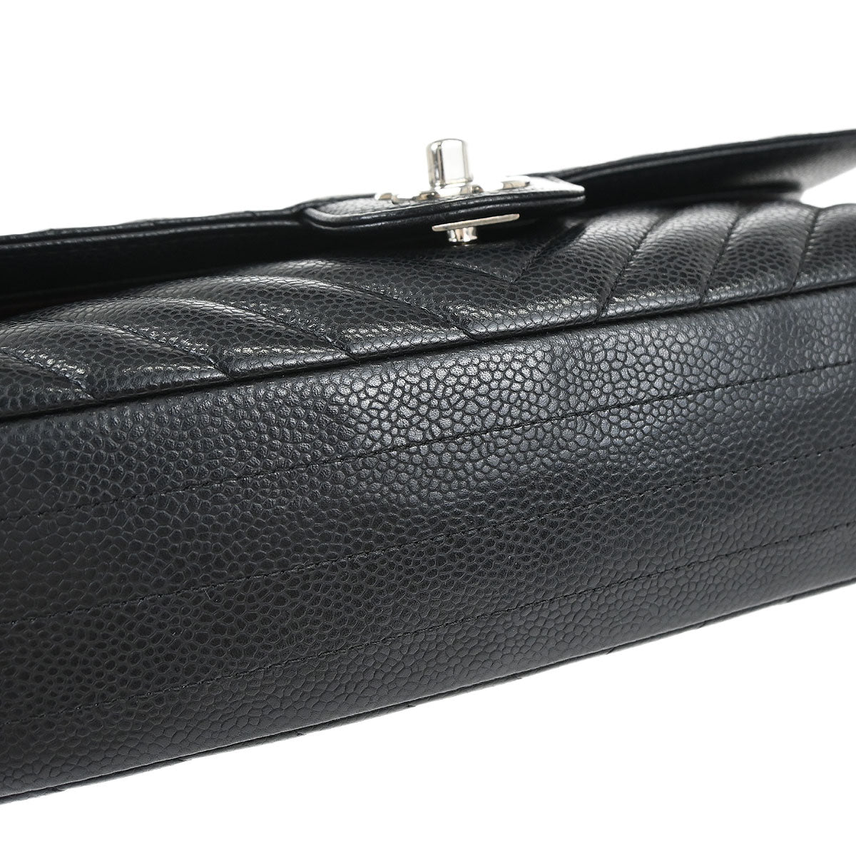 Chanel Black Caviar Skin Chevron Medium Classic Double Flap Shoulder Bag