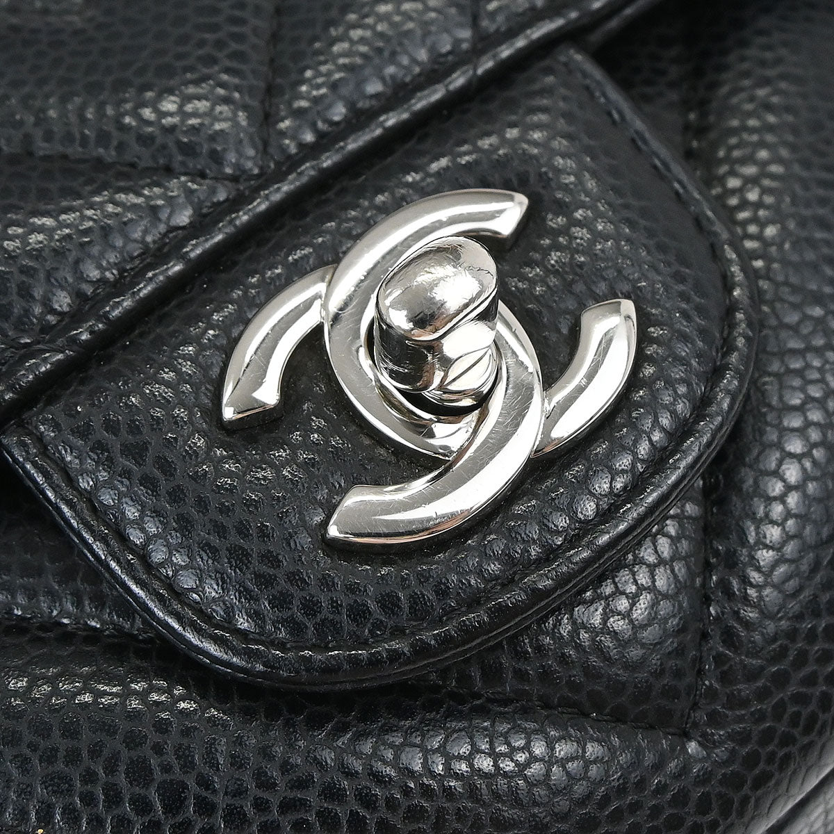 Chanel Black Caviar Skin Chevron Medium Classic Double Flap Shoulder Bag