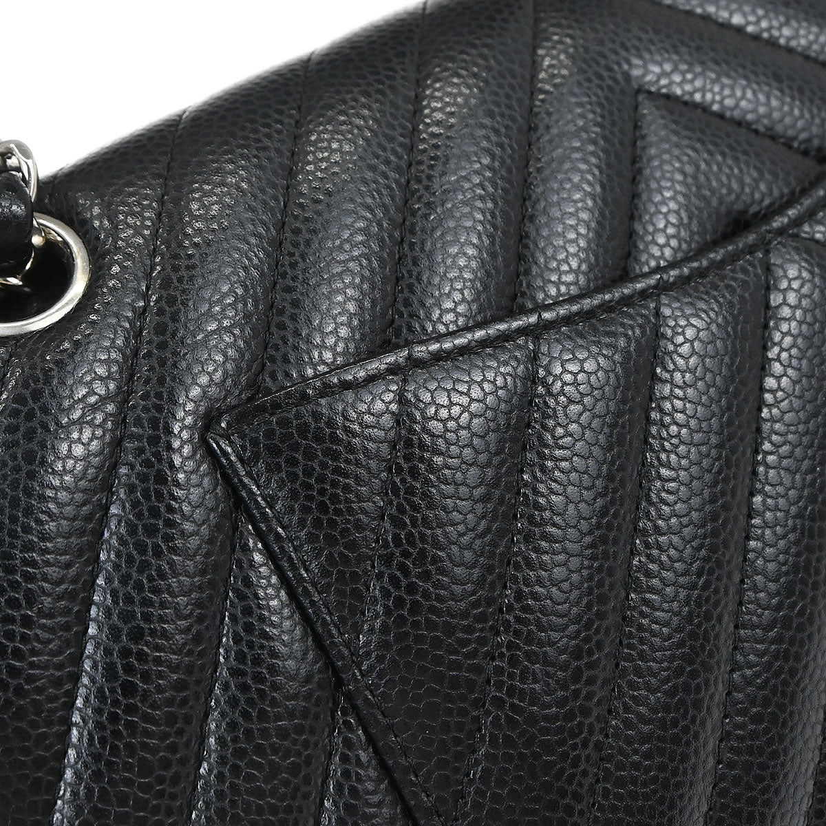 Chanel Black Caviar Skin Chevron Medium Classic Double Flap Shoulder Bag