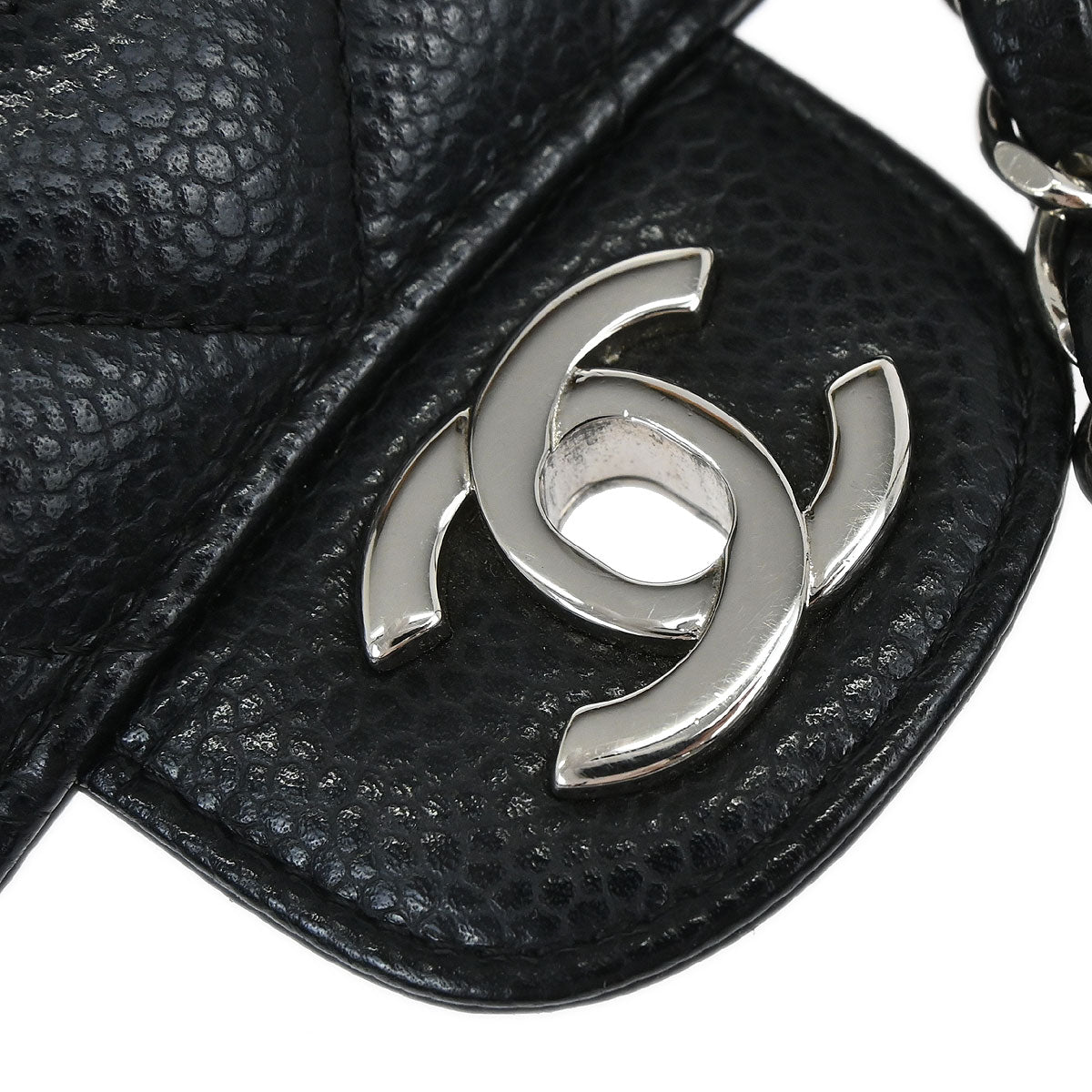 Chanel Black Caviar Skin Chevron Medium Classic Double Flap Shoulder Bag