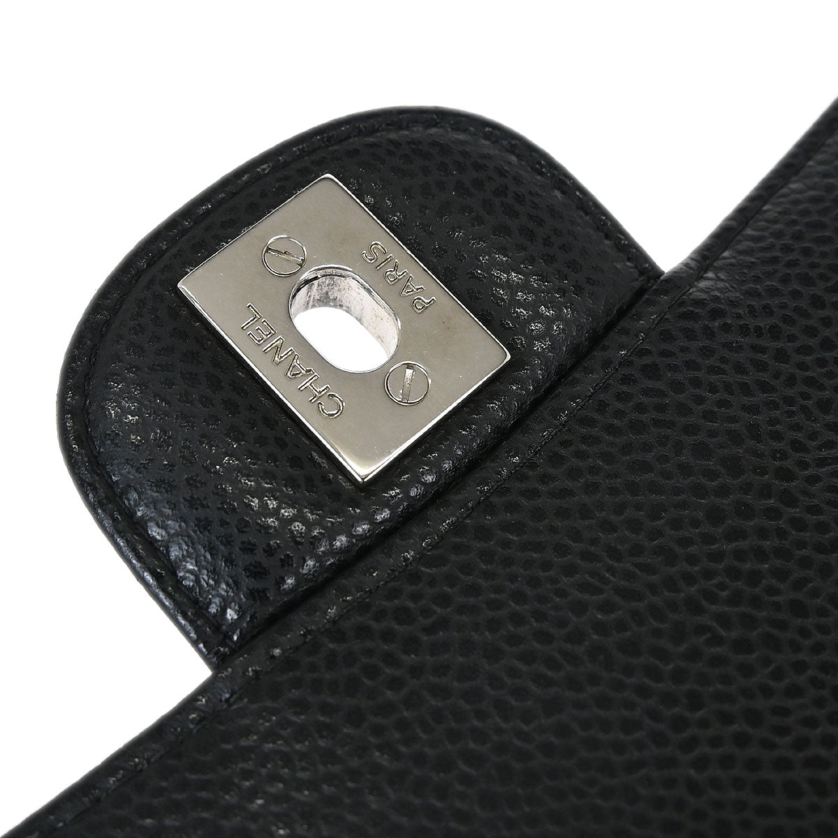 Chanel Black Caviar Skin Chevron Medium Classic Double Flap Shoulder Bag