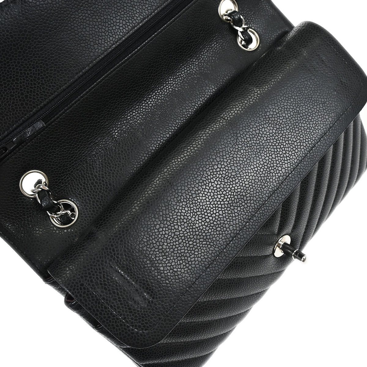 Chanel Black Caviar Skin Chevron Medium Classic Double Flap Shoulder Bag