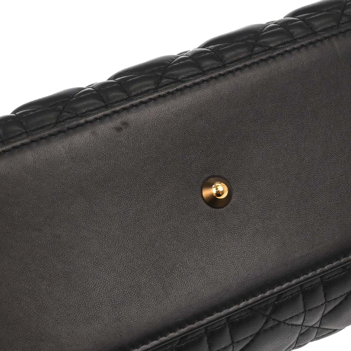 Christian Dior Black Lambskin Large Lady Dior Cannage 2way Shoulder Handbag