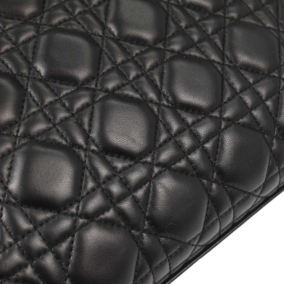 Christian Dior Black Lambskin Large Lady Dior Cannage 2way Shoulder Handbag