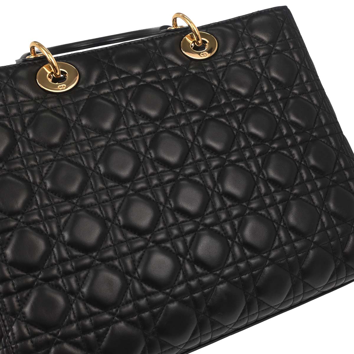 Christian Dior Black Lambskin Large Lady Dior Cannage 2way Shoulder Handbag