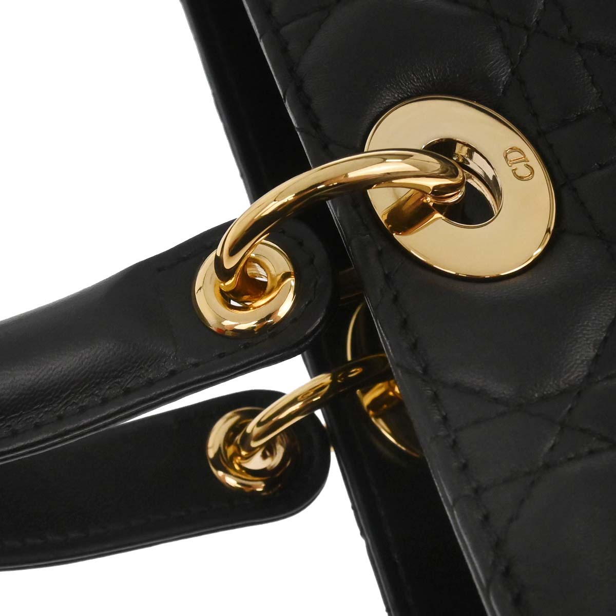 Christian Dior Black Lambskin Large Lady Dior Cannage 2way Shoulder Handbag