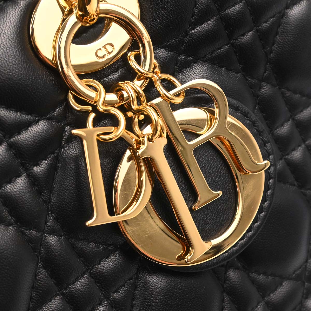 Christian Dior Black Lambskin Large Lady Dior Cannage 2way Shoulder Handbag