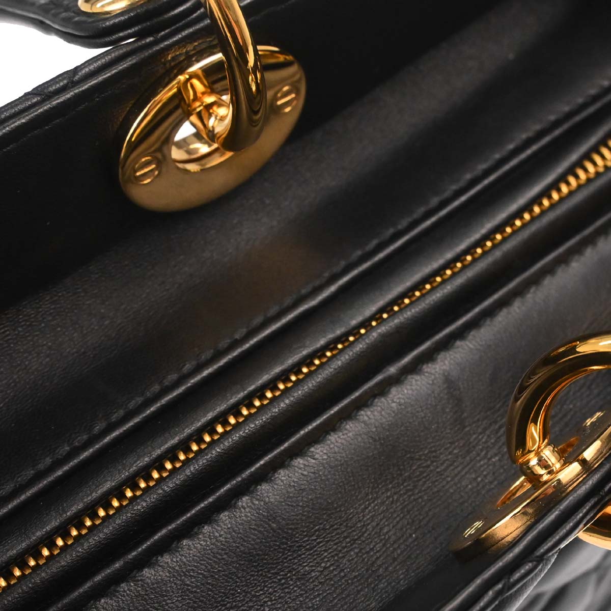 Christian Dior Black Lambskin Large Lady Dior Cannage 2way Shoulder Handbag