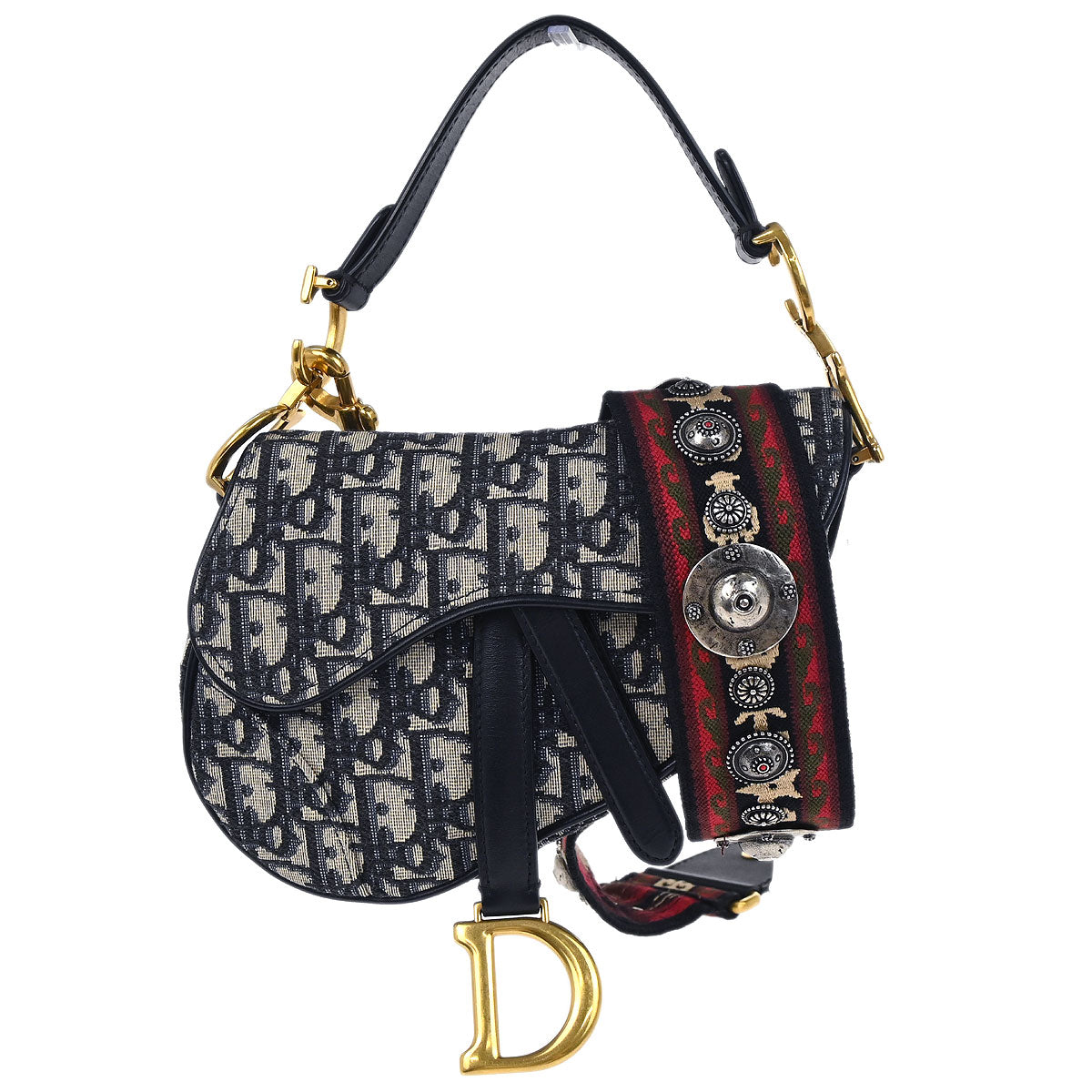 Christian Dior Navy Trotter Oblique Mini Saddle 2way Shoulder Handbag