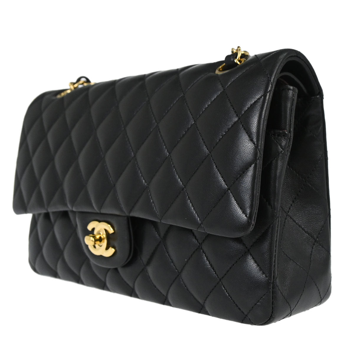 Chanel Black Lambskin Medium Classic Double Flap Shoulder Bag