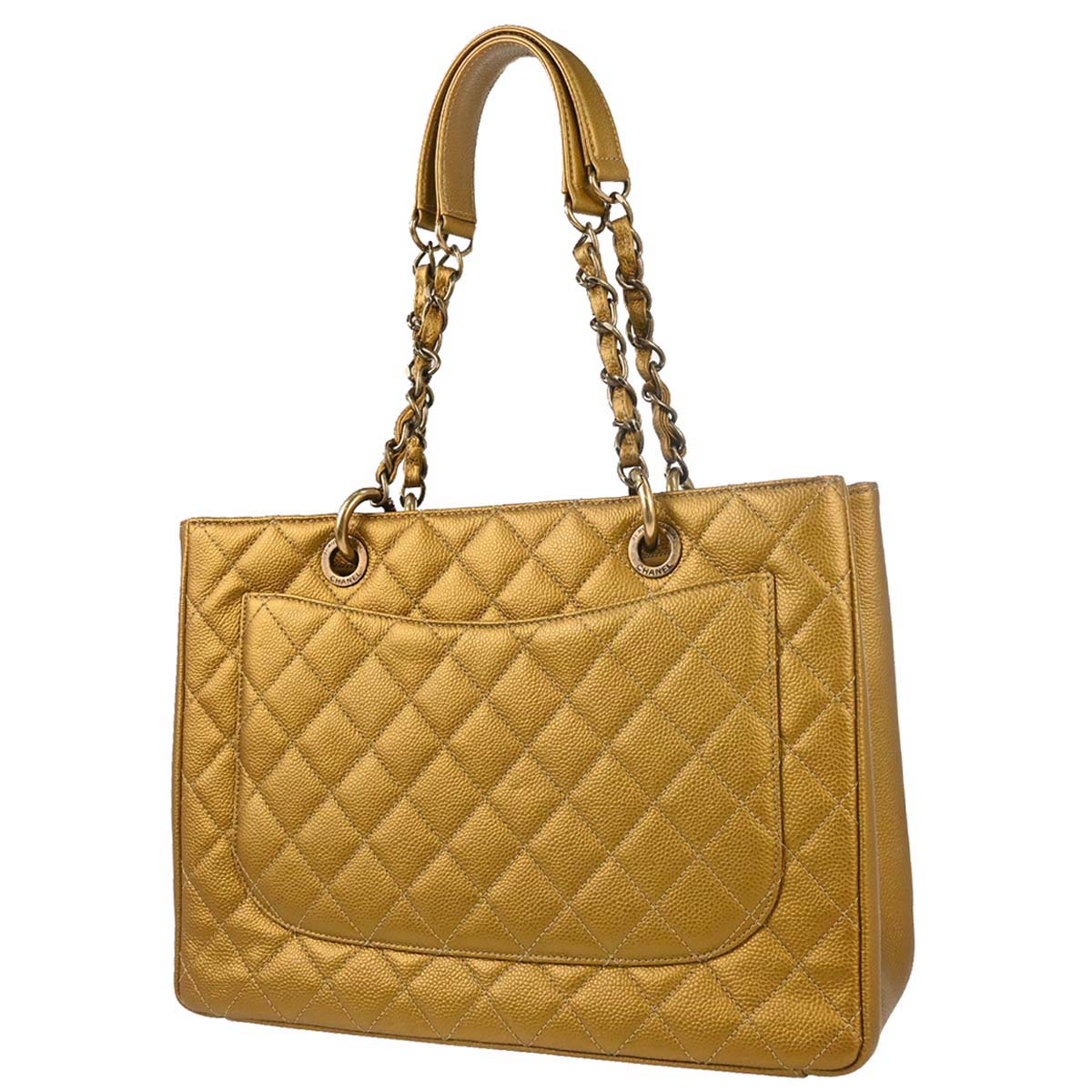 Chanel Gold Caviar Skin Grand Shopping Tote GST Chain Handbag