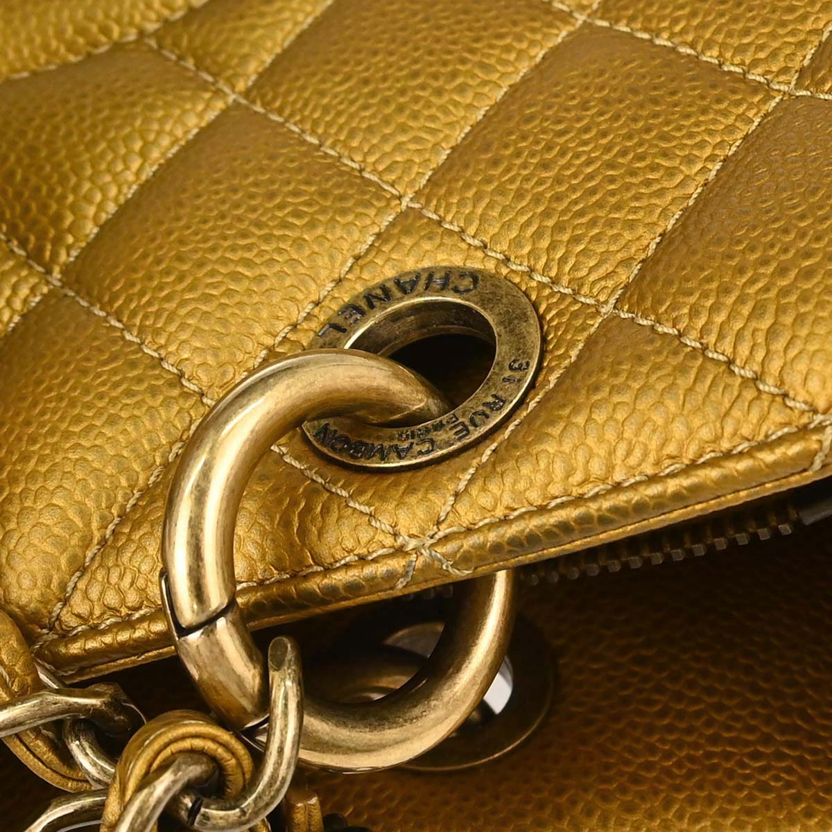 Chanel Gold Caviar Skin Grand Shopping Tote GST Chain Handbag