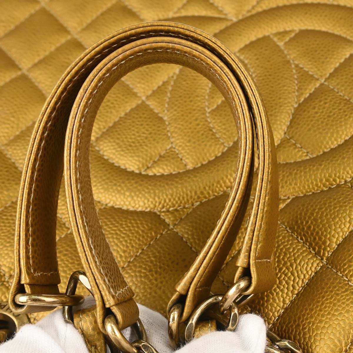 Chanel Gold Caviar Skin Grand Shopping Tote GST Chain Handbag