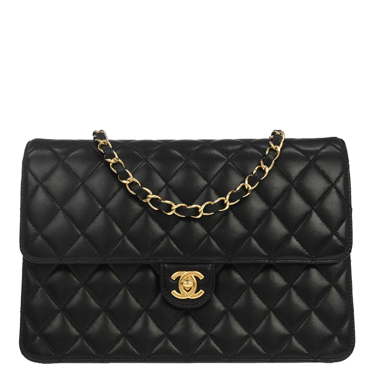 Chanel Black Lambskin Turnlock Medium Half Flap Shoulder Bag