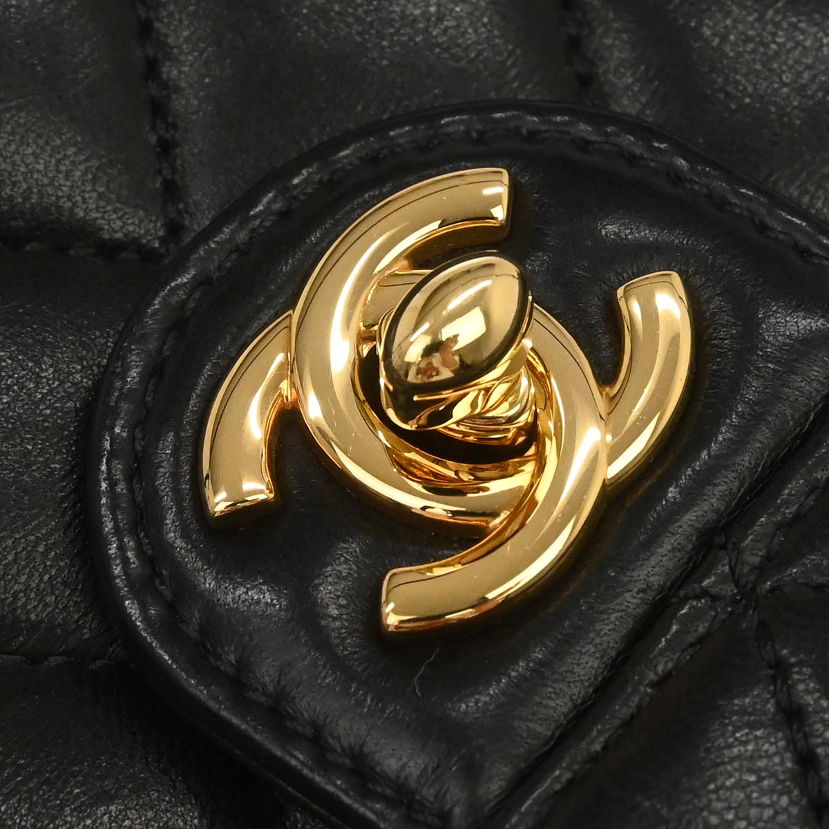 Chanel Black Lambskin Turnlock Medium Half Flap Shoulder Bag