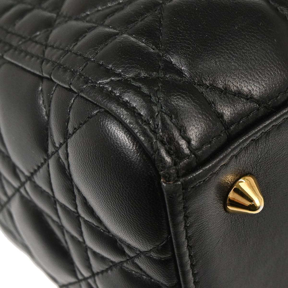 Christian Dior Black Lambskin Medium Lady Dior Cannage 2way Shoulder Handbag