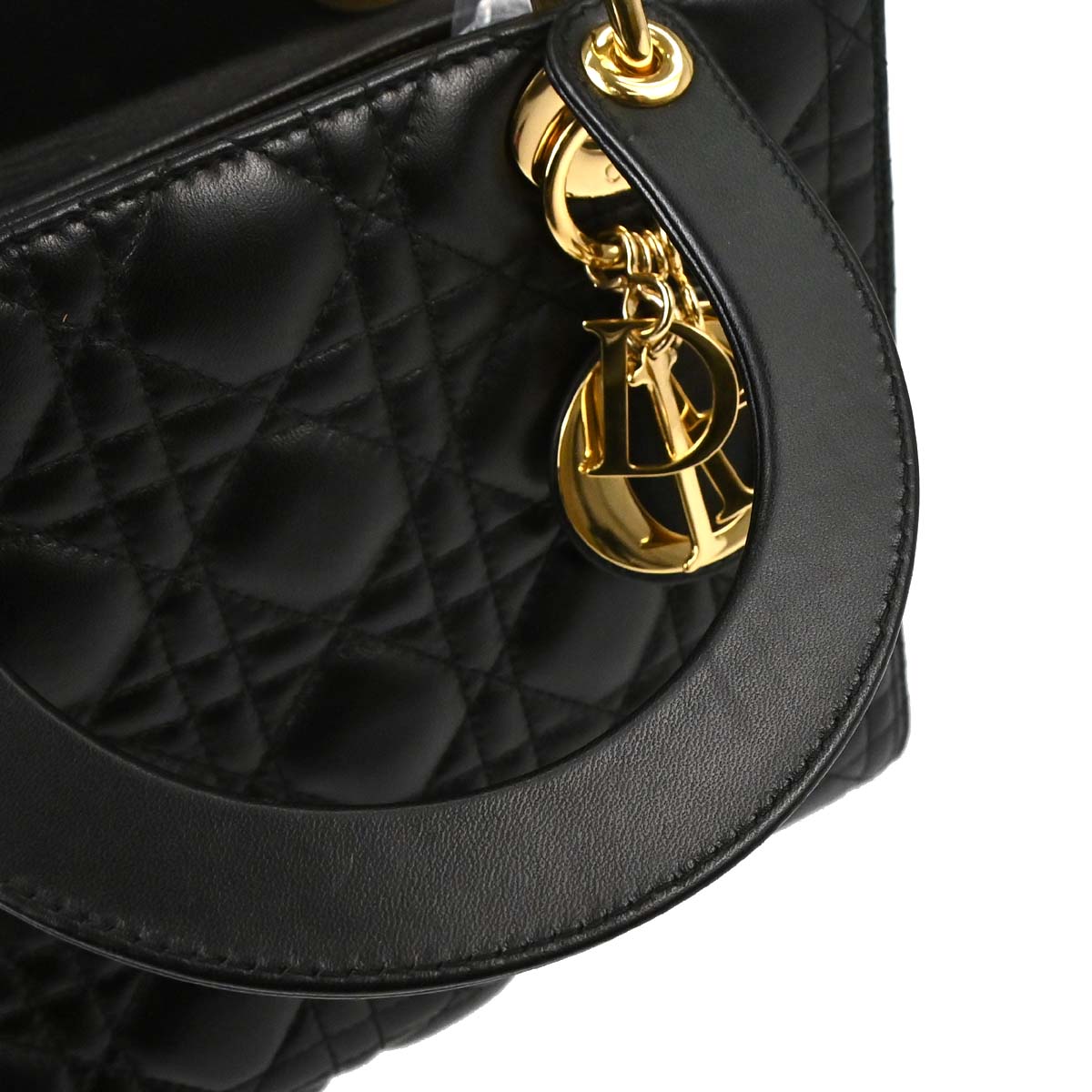 Christian Dior Black Lambskin Medium Lady Dior Cannage 2way Shoulder Handbag