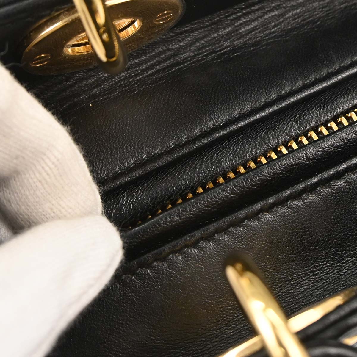 Christian Dior Black Lambskin Medium Lady Dior Cannage 2way Shoulder Handbag