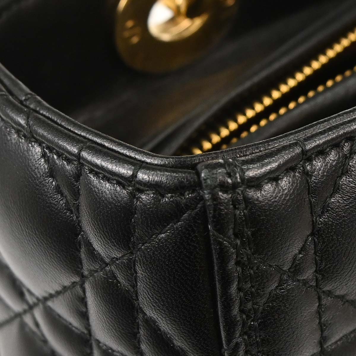Christian Dior Black Lambskin Medium Lady Dior Cannage 2way Shoulder Handbag
