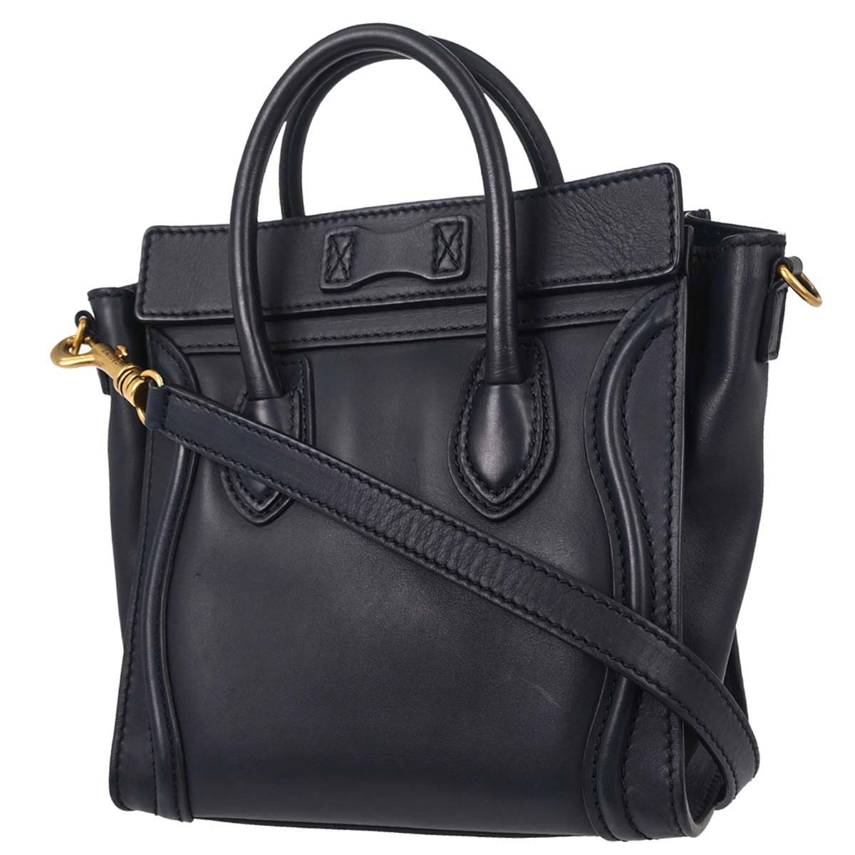 Celine Navy Leather Nano Luggage 2way Shoulder Tote Bag