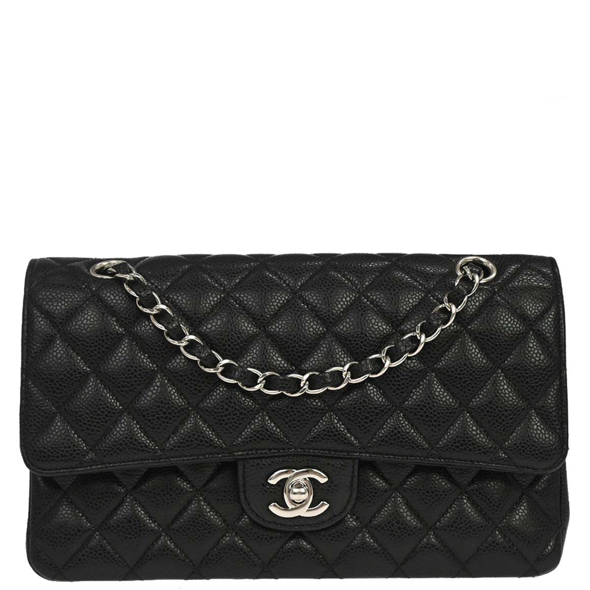 Chanel 2014 Black Caviar Skin Medium Classic Double Flap Shoulder Bag