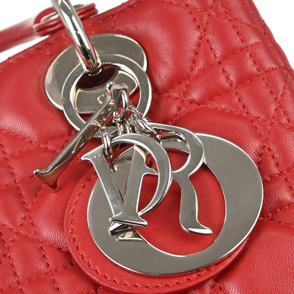 Christian Dior Red Lambskin Medium Lady Dior Cannage 2way Shoulder Handbag