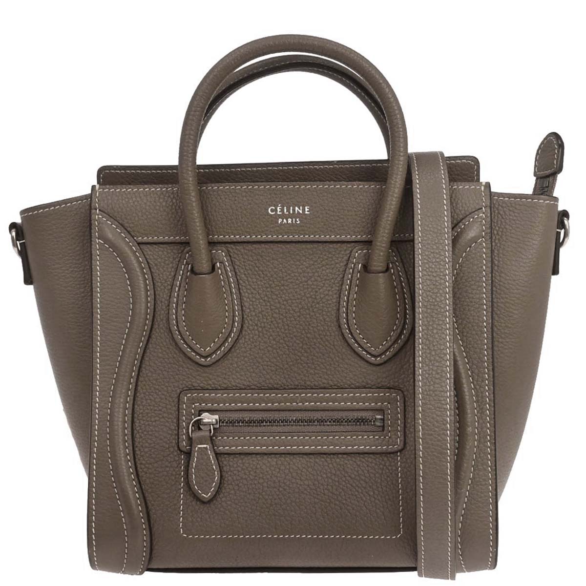 Celine Brown Leather Nano Luggage 2way Shoulder Tote Bag