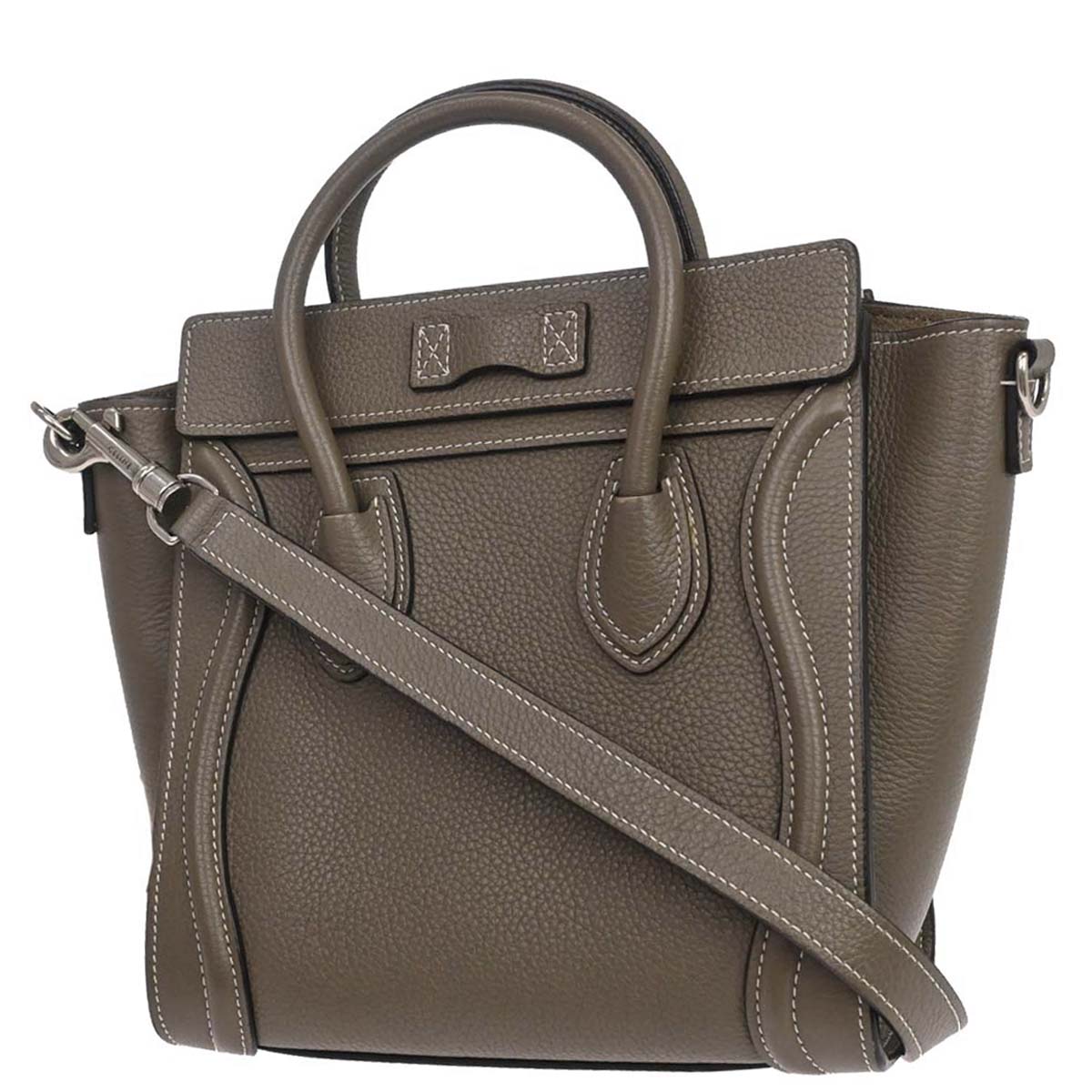 Celine Brown Leather Nano Luggage 2way Shoulder Tote Bag