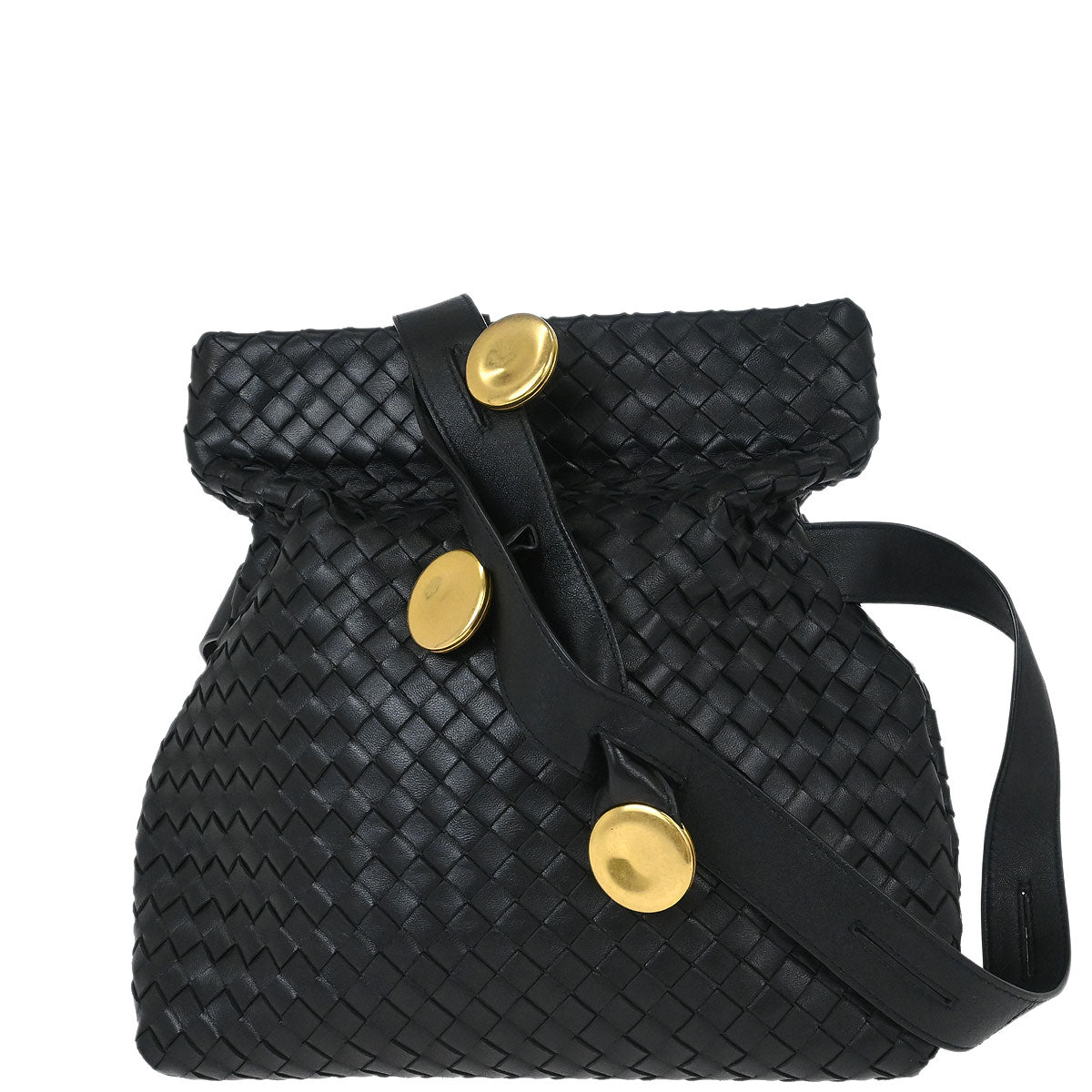 Bottega Veneta Black Lambskin Intrecciato Shoulder Bag