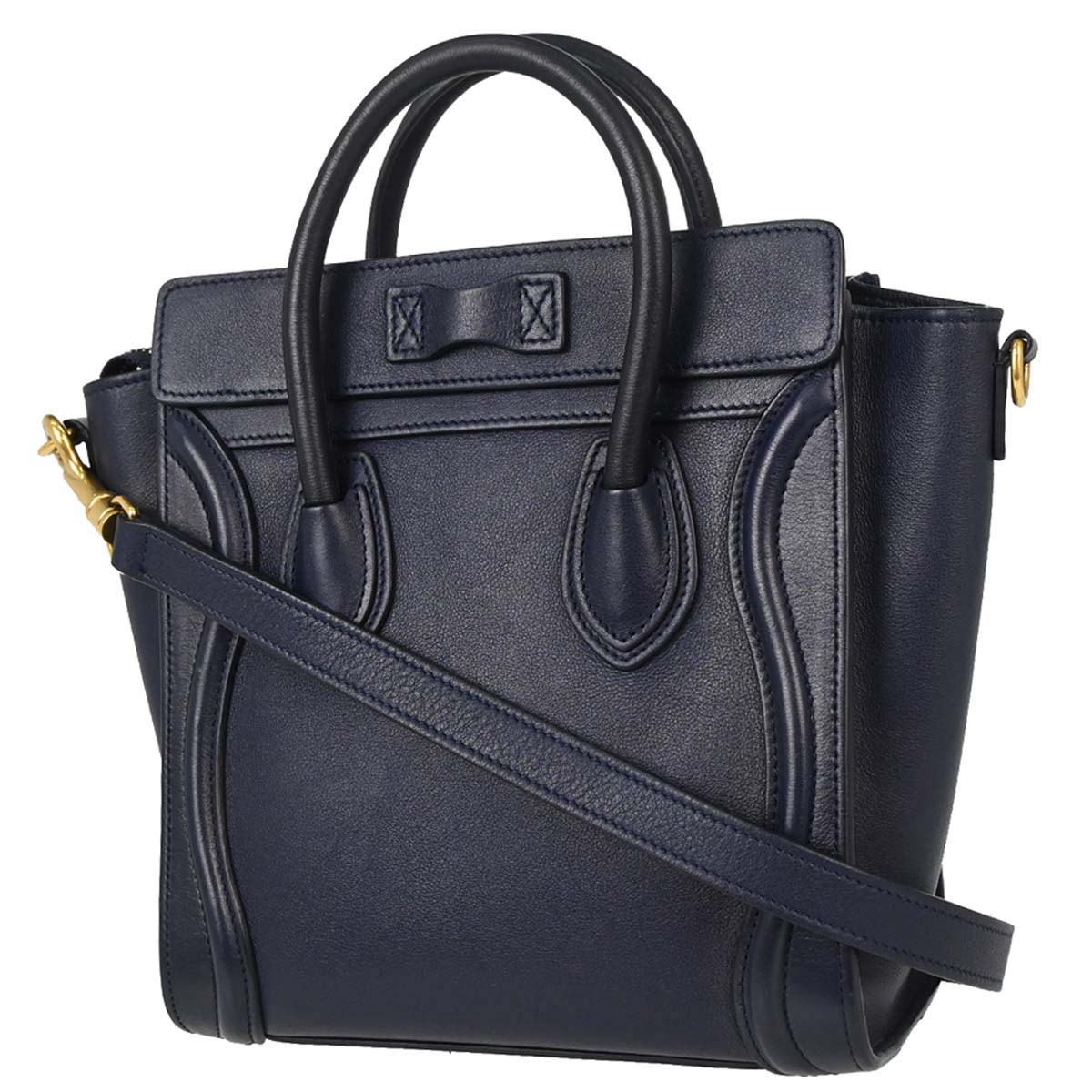 Celine Navy Leather Nano Luggage 2way Shoulder Tote Bag