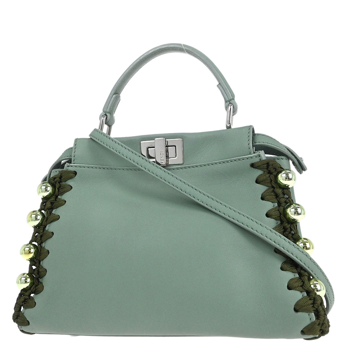 Fendi Green Leather Peekaboo 2way Shoulder Handbag