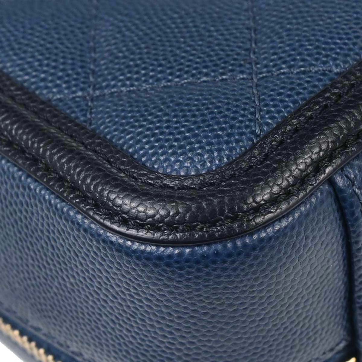 Chanel Navy Black Caviar Skin Bicolor Filigree 2way Shoulder Vanity Handbag